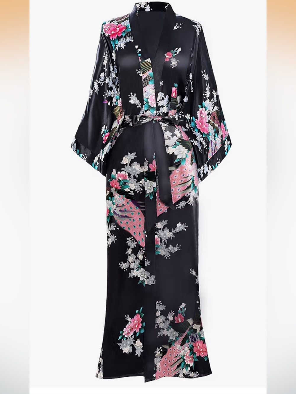 BABEYOND Black Peacock Floral Kimono Robe NWT One Size